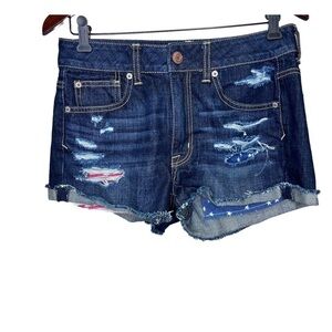 American Eagle Distressed Denim Shorts American Flag Pockets Size 6